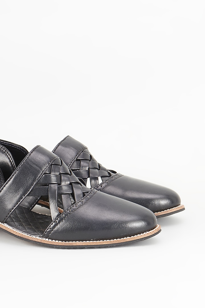 Black Leather Handcrafted Mules by RNG Safawala Men at Pernia's Pop Up Shop