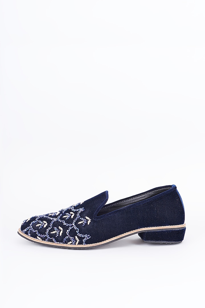 Royal Blue Suede Embroidered Loafers by RNG Safawala Men at Pernia's Pop Up Shop