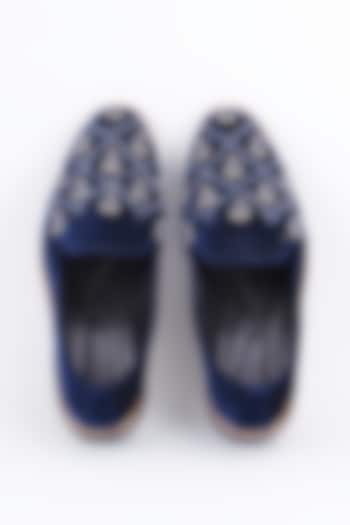 Royal Blue Suede Embroidered Loafers by RNG Safawala Men