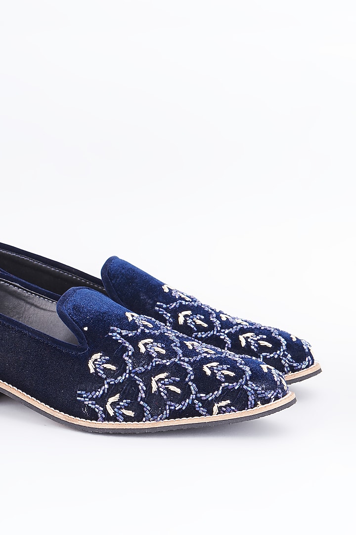 Royal Blue Suede Embroidered Loafers by RNG Safawala Men at Pernia's Pop Up Shop