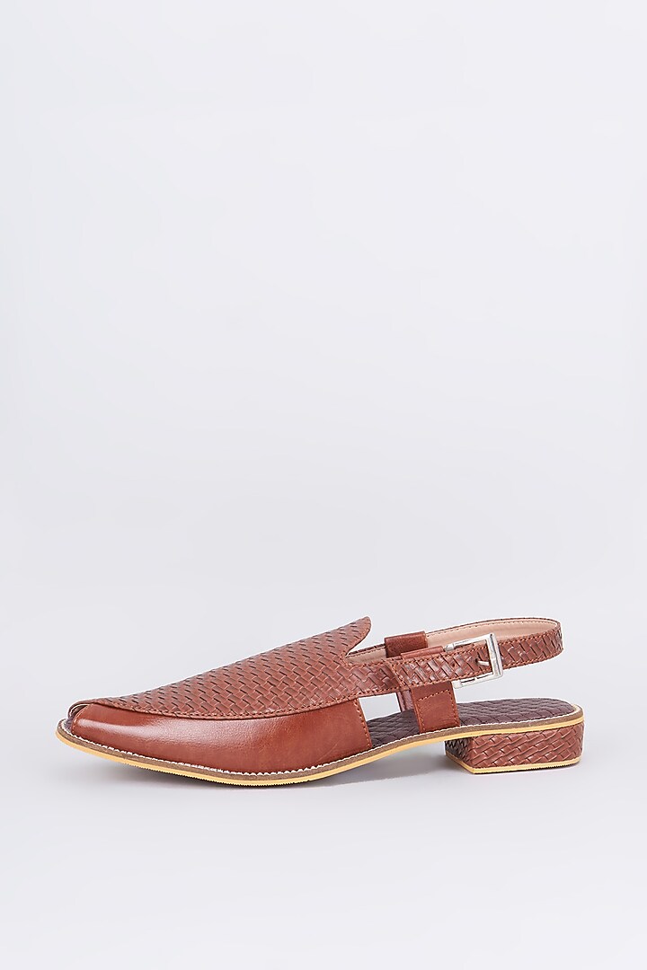 Tan Brown Leather Handcrafted Mules by RNG Safawala Men at Pernia's Pop Up Shop