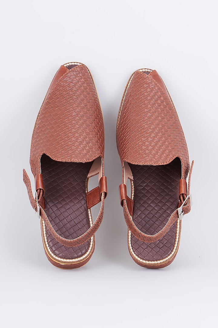 Tan Brown Leather Handcrafted Mules by RNG Safawala Men