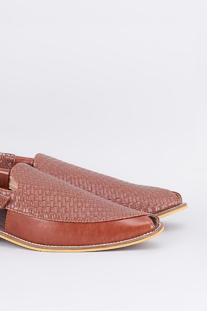 Tan Brown Leather Handcrafted Mules by RNG Safawala Men at Pernia's Pop Up Shop