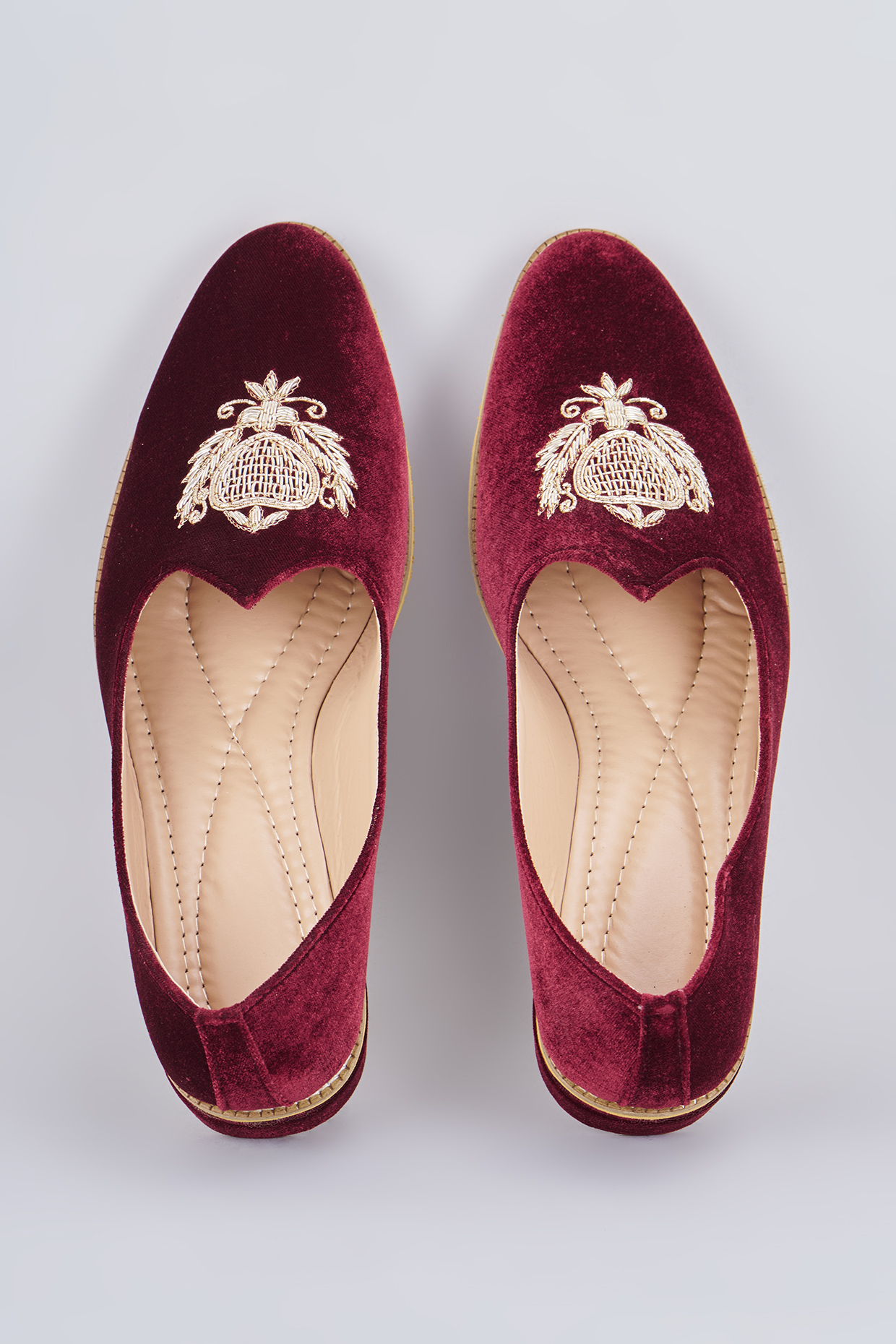 Maroon Velvet Embroidered Jutti by RNG Safawala Men