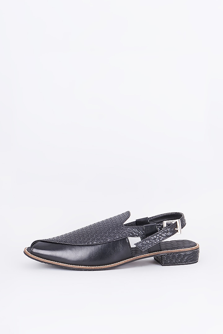 Black Leather Handcrafted Mules by RNG Safawala Men at Pernia's Pop Up Shop