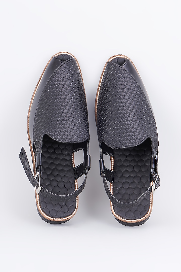 Black Leather Handcrafted Mules by RNG Safawala Men