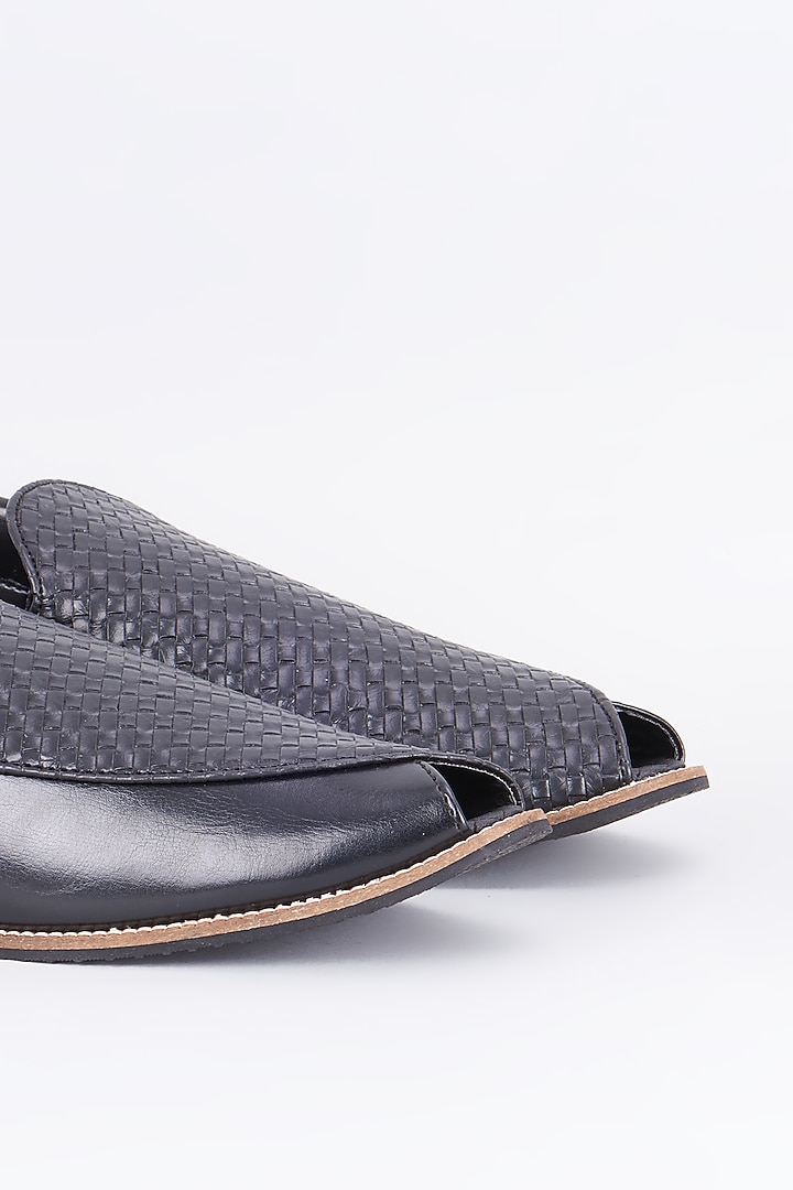 Black Leather Handcrafted Mules by RNG Safawala Men at Pernia's Pop Up Shop