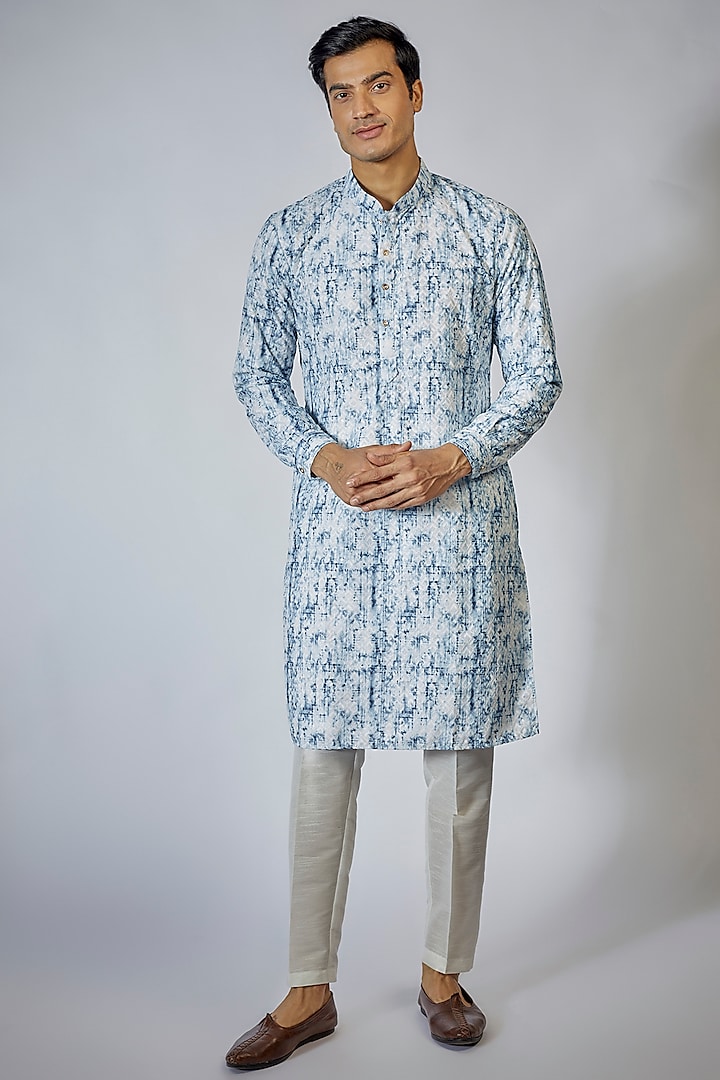Off-White Cotton Silk Embroidered Kurta Set by RNG Safawala Men