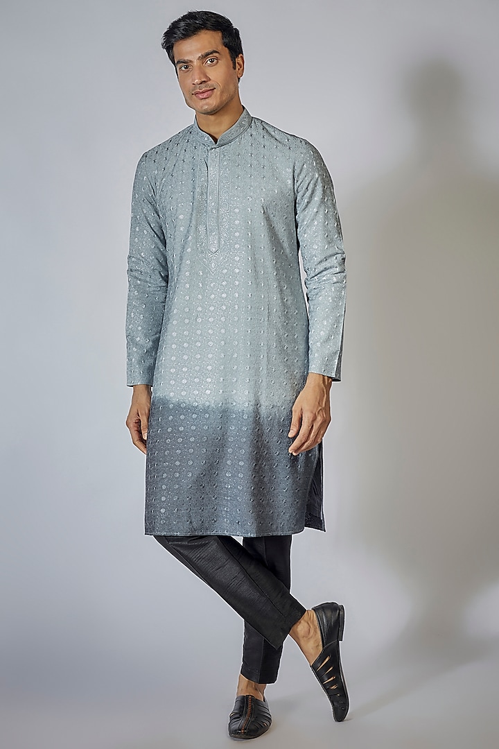 Blue Ombre Georgette Embroidered Kurta Set by RNG Safawala Men