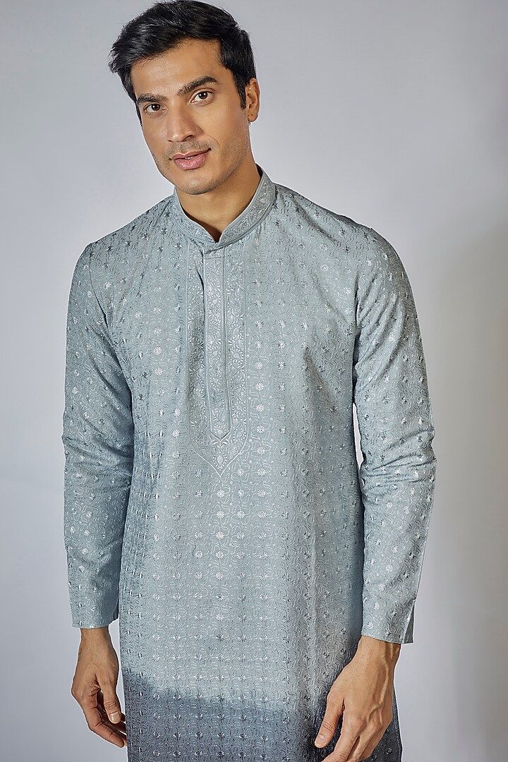 Blue Ombre Georgette Embroidered Kurta Set by RNG Safawala Men at Pernia's Pop Up Shop