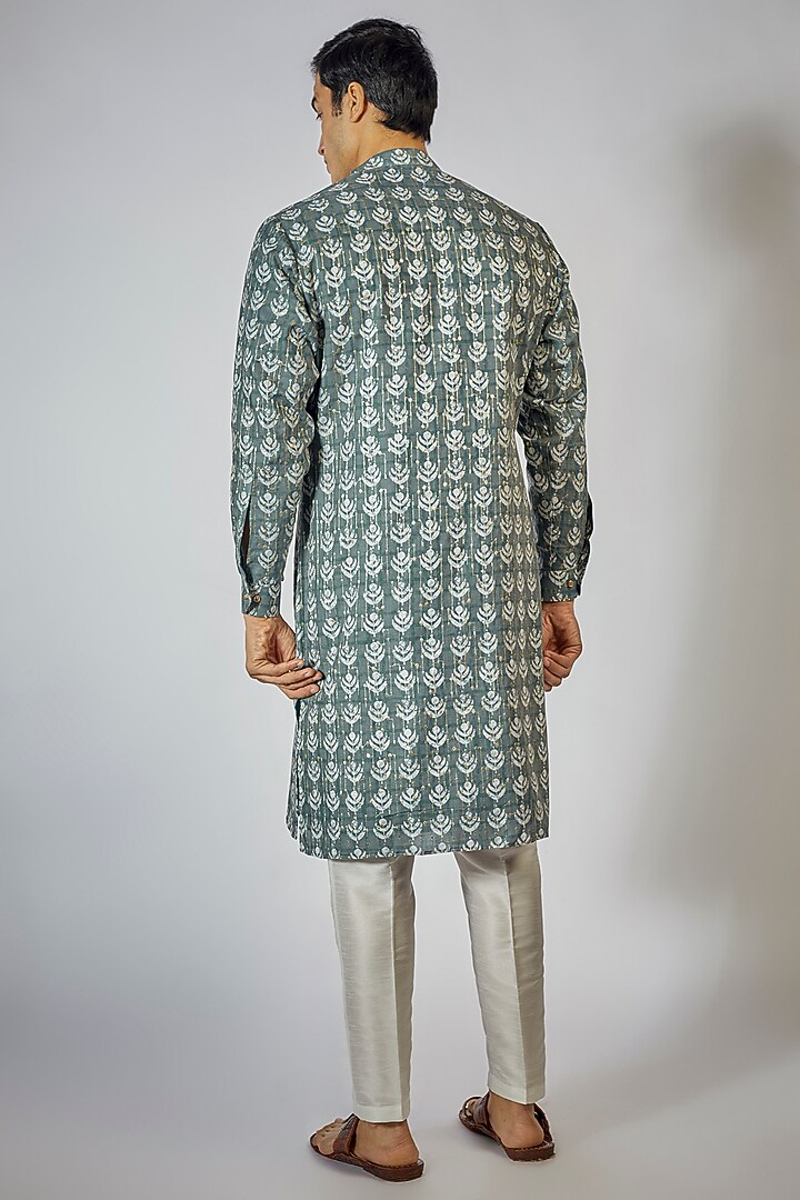 Grey Cotton Silk Printed Kurta Set by RNG Safawala Men at Pernia's Pop Up Shop