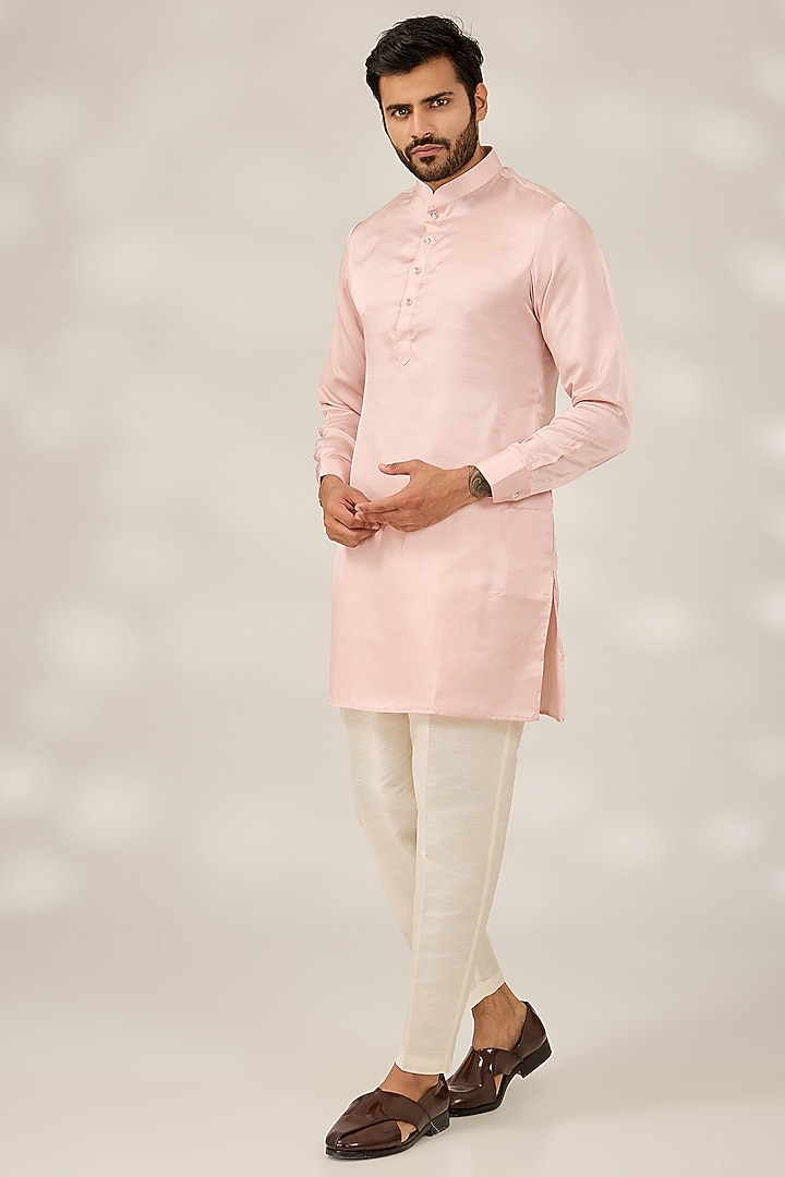 Pink Terry Silk Geometric Stripe & Sequins Embroidered Nehru Jacket Set by RNG Safawala Men at Pernia's Pop Up Shop