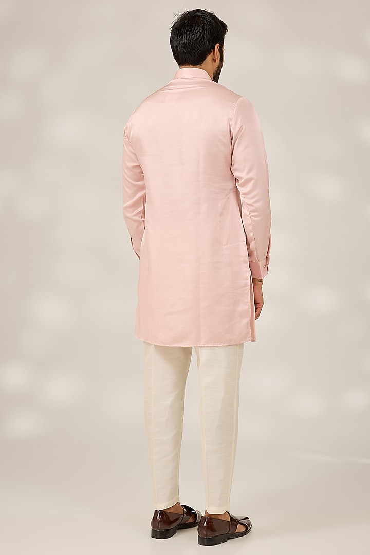 Pink Terry Silk Geometric Stripe & Sequins Embroidered Nehru Jacket Set by RNG Safawala Men at Pernia's Pop Up Shop
