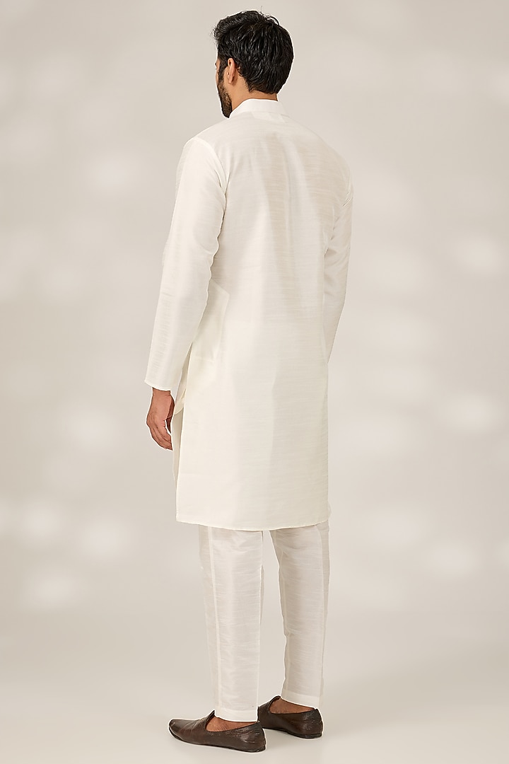 Off-White Raw Silk Embroidered Nehru Jacket Set by RNG Safawala Men at Pernia's Pop Up Shop