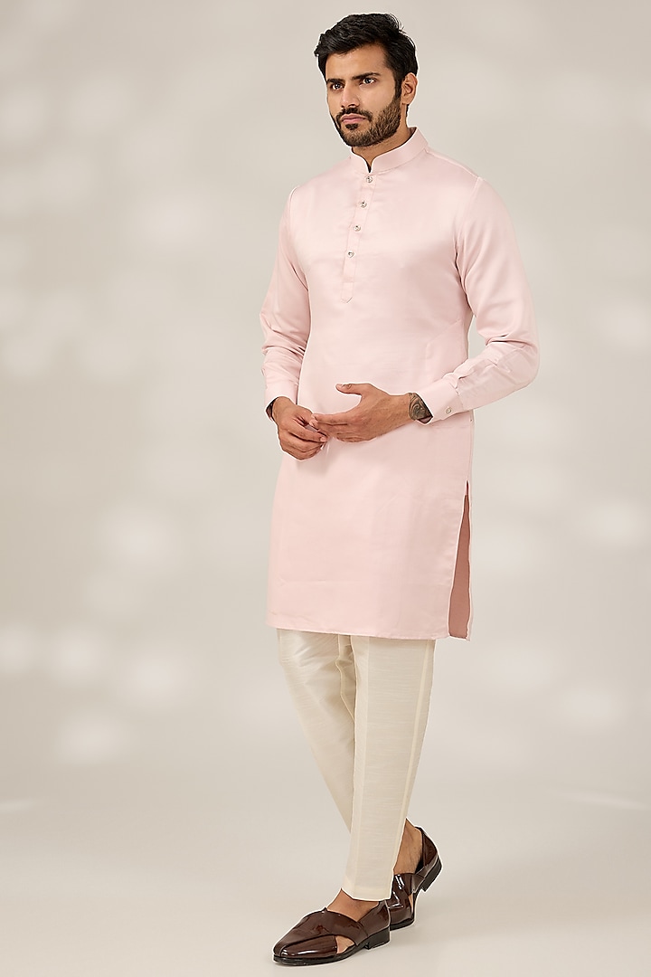 Baby Pink Raw Silk Thread & Sequins Embroidered Nehru Jacket Set by RNG Safawala Men at Pernia's Pop Up Shop