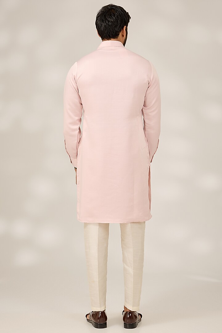 Baby Pink Raw Silk Thread & Sequins Embroidered Nehru Jacket Set by RNG Safawala Men at Pernia's Pop Up Shop