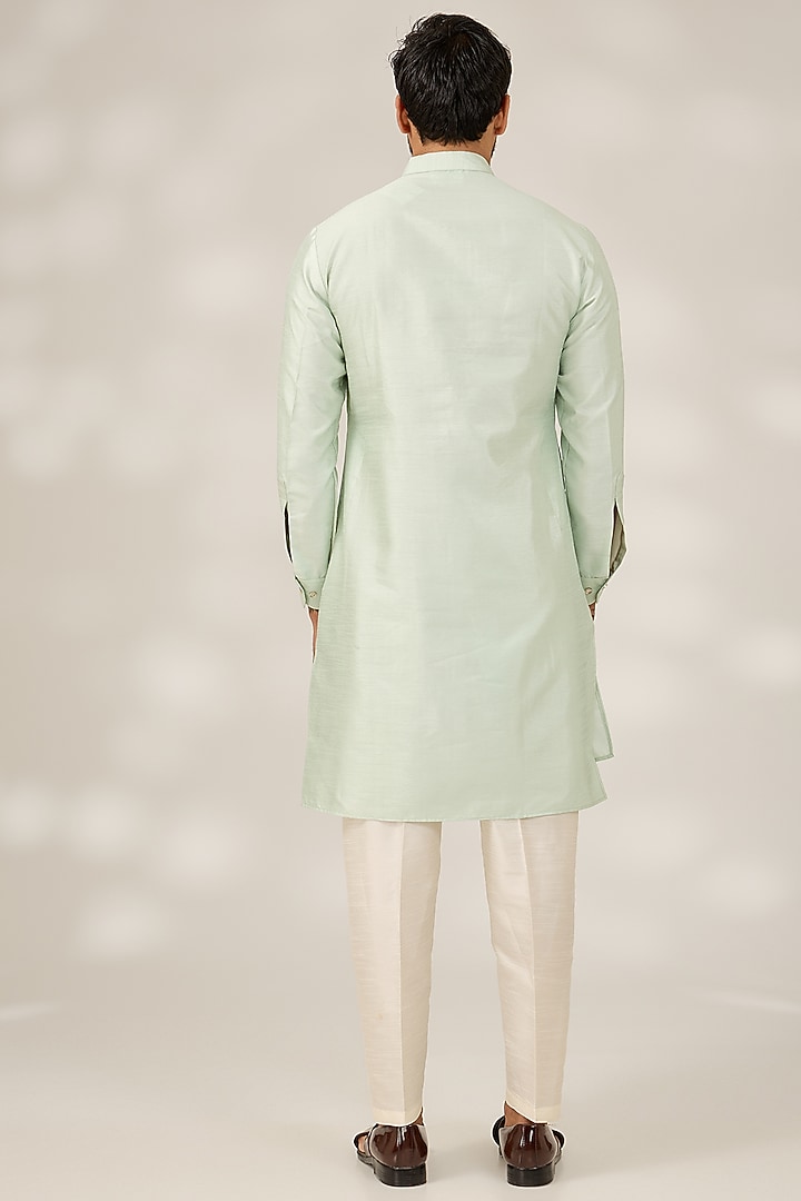 Sea Green Raw Silk Gota Motif Embroidered Nehru Jacket Set by RNG Safawala Men at Pernia's Pop Up Shop