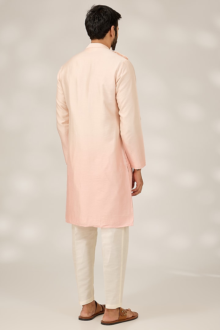 Peach Ombre Cotton Silk Cutdana Embroidered Kurta Set by RNG Safawala Men at Pernia's Pop Up Shop