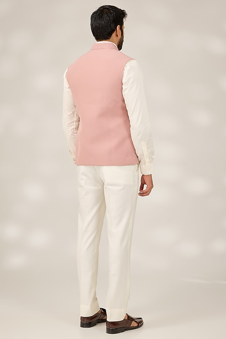 Dusty Pink Terry Silk Nehru Jacket Set by RNG Safawala Men at Pernia's Pop Up Shop