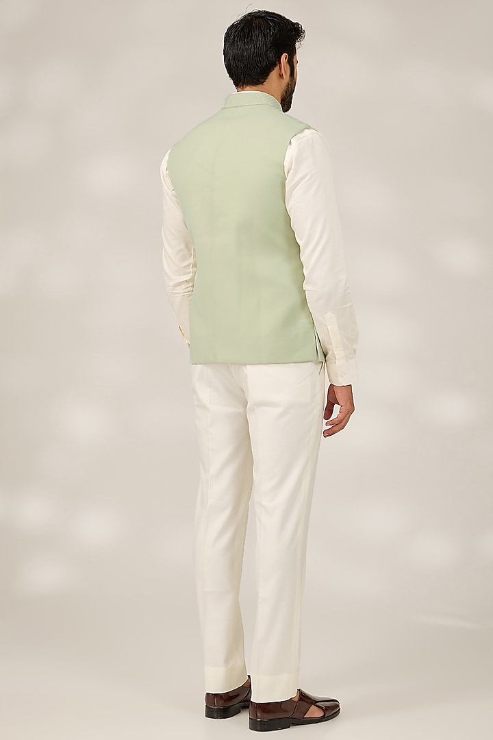 Pista Green Terry Silk Nehru Jacket Set by RNG Safawala Men at Pernia's Pop Up Shop