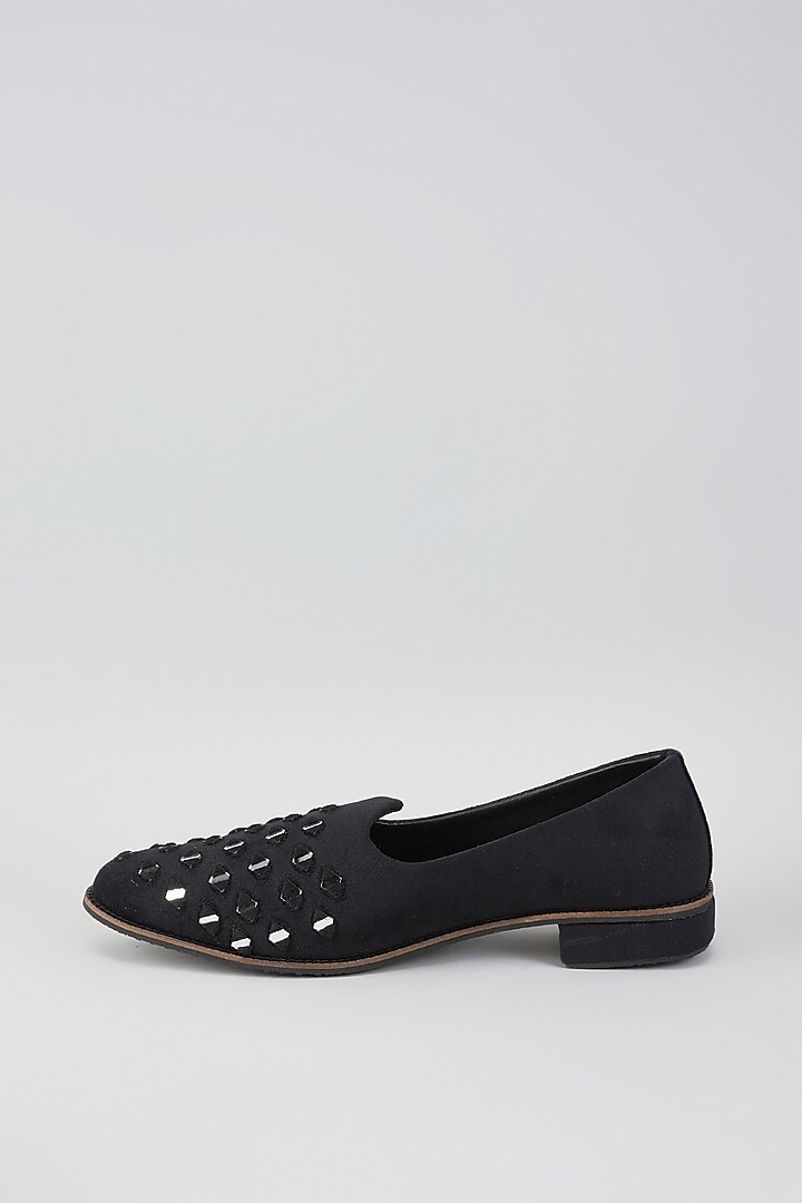 Black Suede Velvet Geometric Mirror Embroidered Juttis by RNG Safawala Men at Pernia's Pop Up Shop