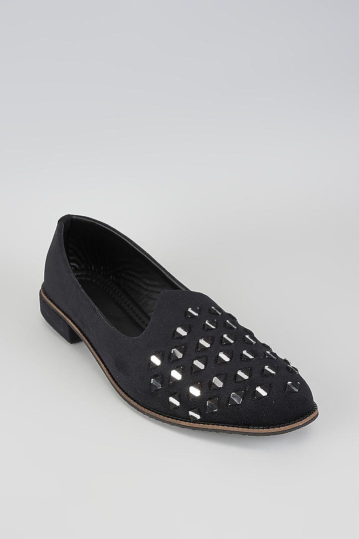 Black Suede Velvet Geometric Mirror Embroidered Juttis by RNG Safawala Men at Pernia's Pop Up Shop