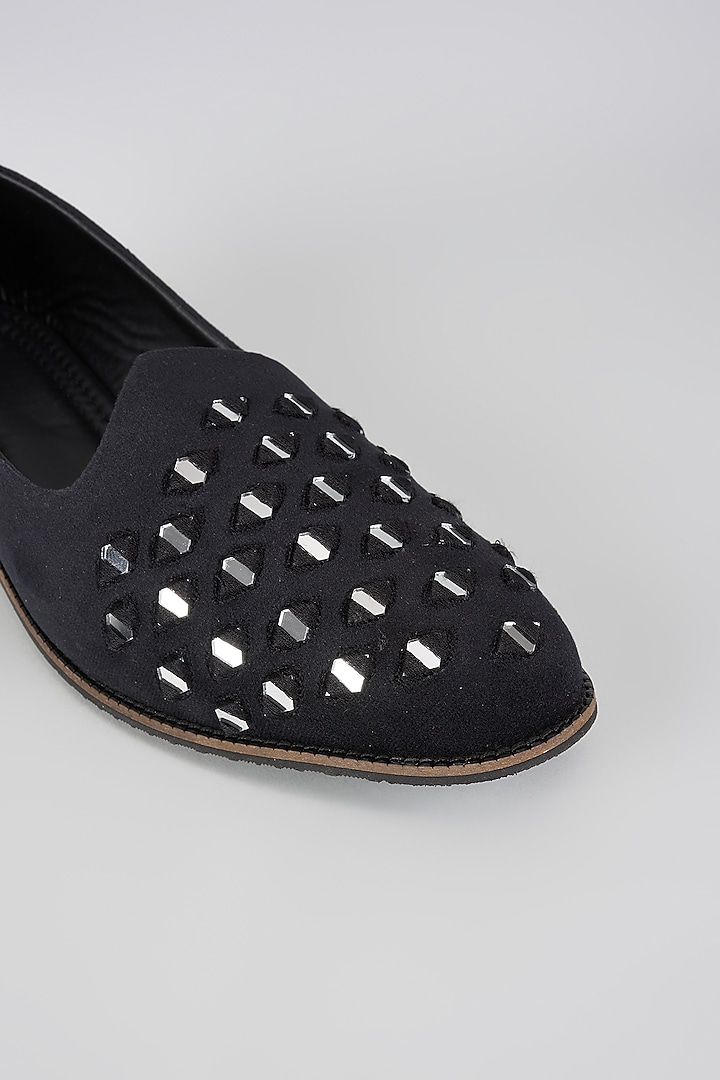 Black Suede Velvet Geometric Mirror Embroidered Juttis by RNG Safawala Men at Pernia's Pop Up Shop