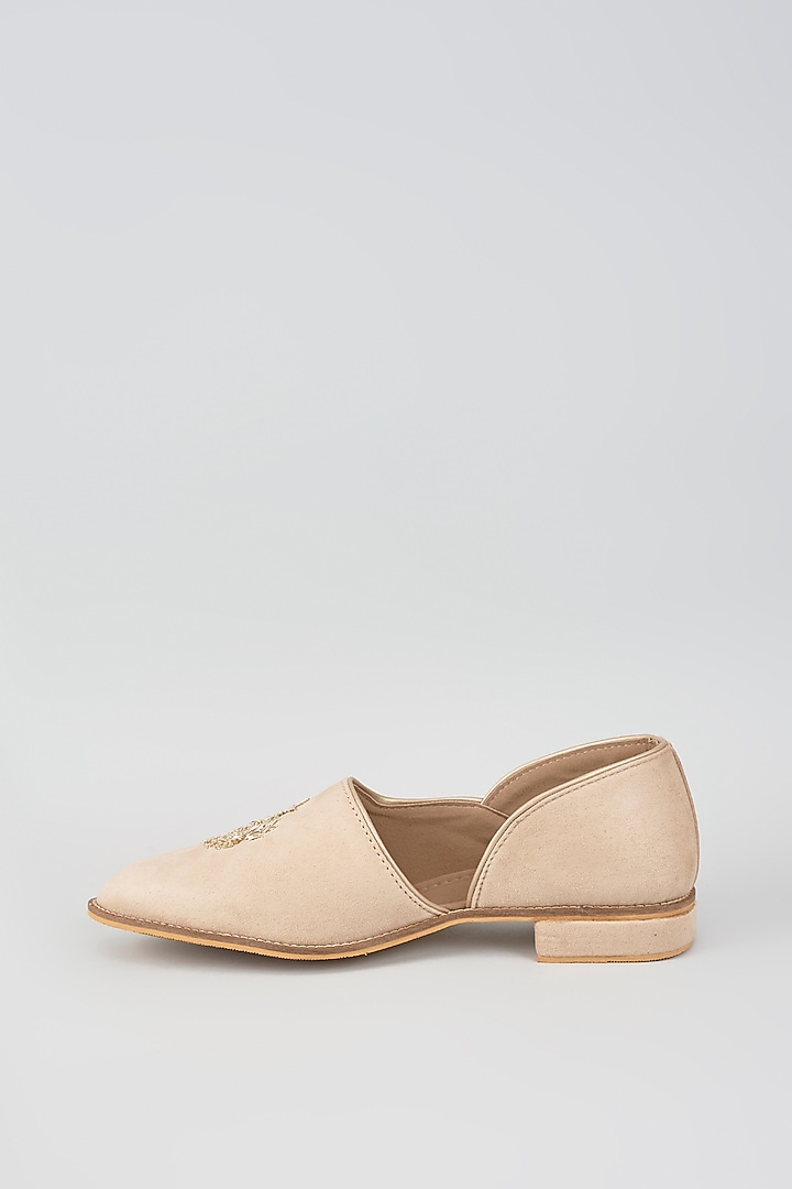 Blush Pink Suede Velvet Zari Embroidered Juttis by RNG Safawala Men at Pernia's Pop Up Shop