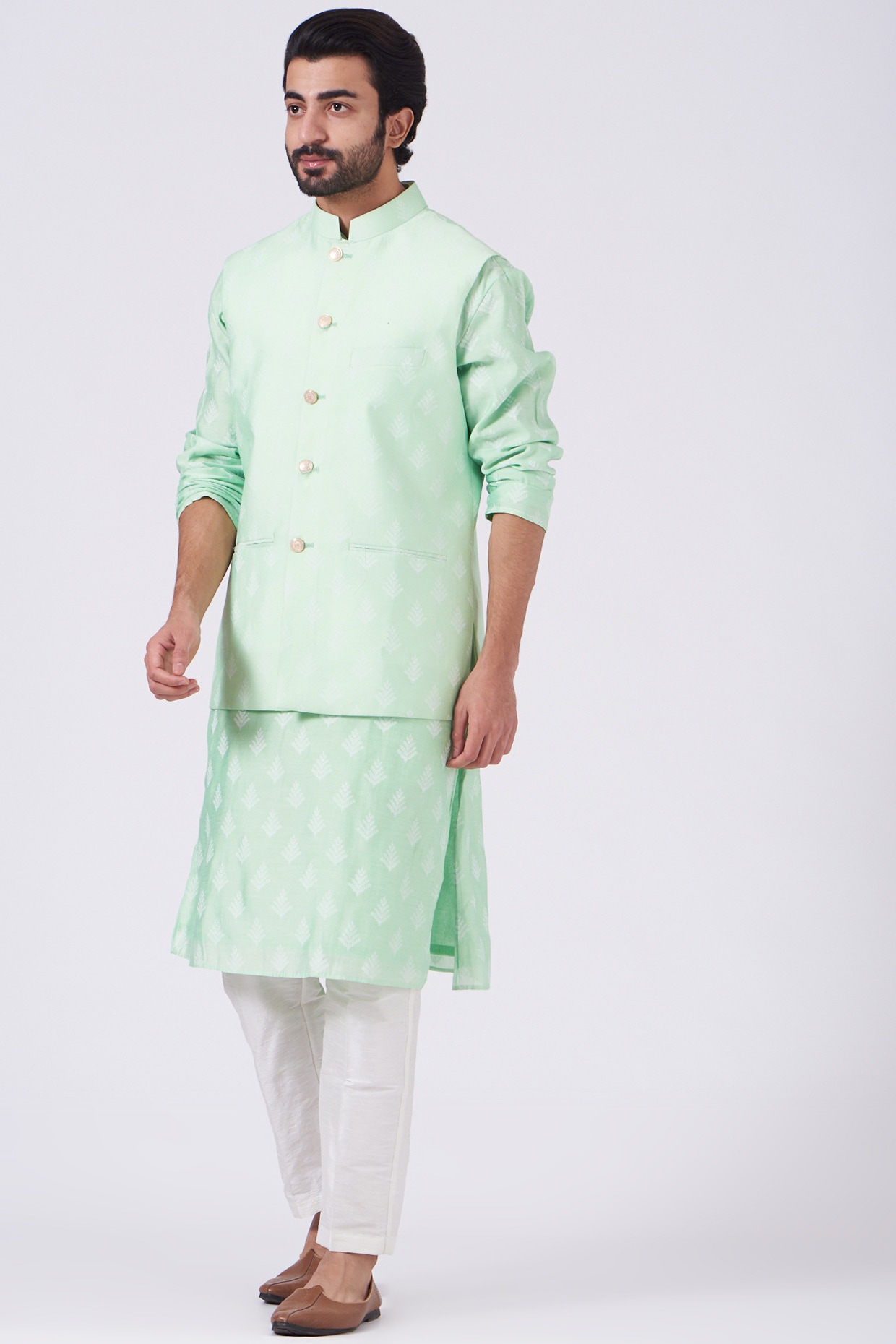 Readymade Kurta Pajama With Printed Nehru Jacket In Maroon 746MW07