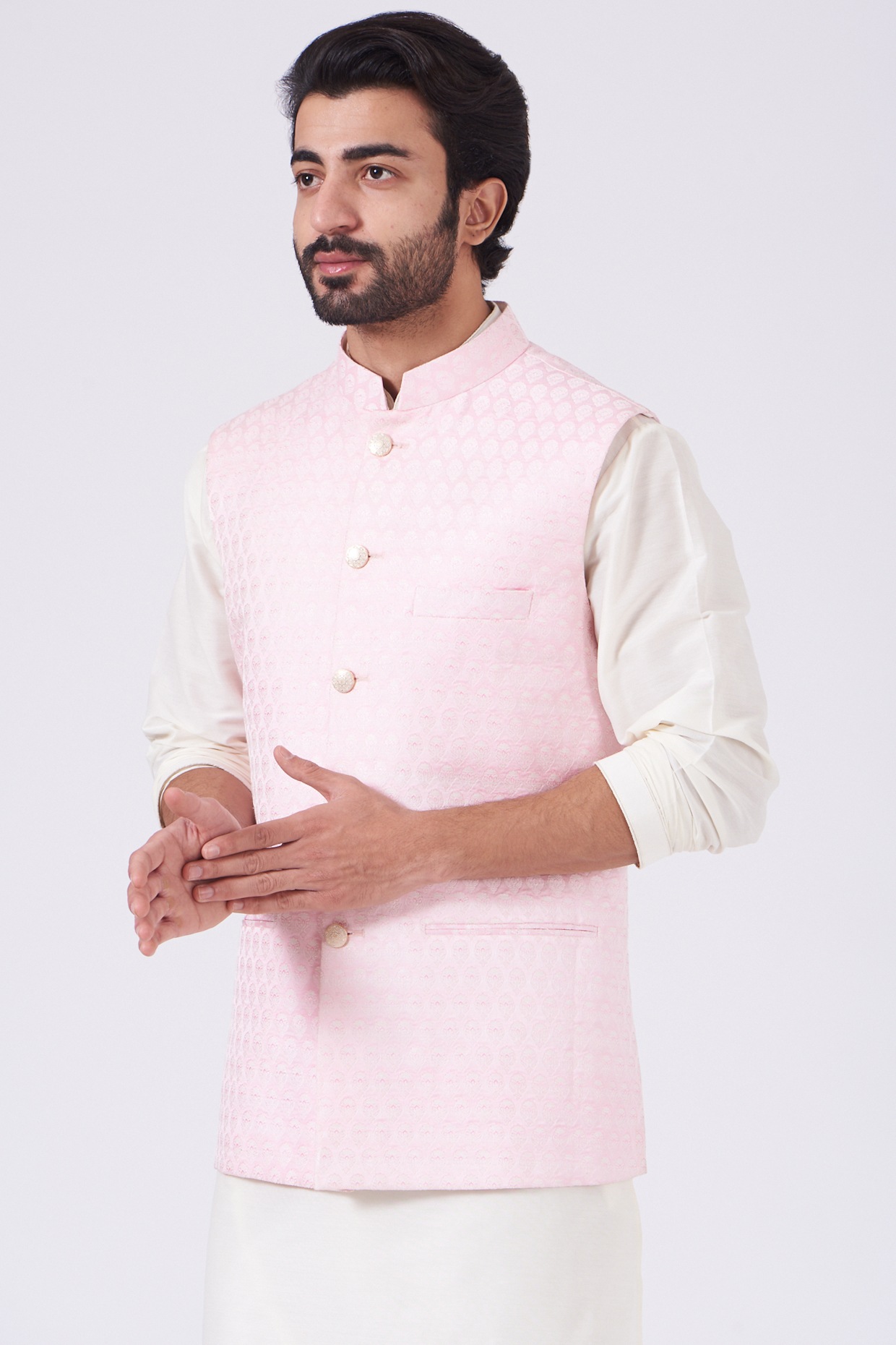 Lucknowi Heavy Chikankaari Off-White Nehru Jacket With Kurta Pajama Se –  Rajanyas