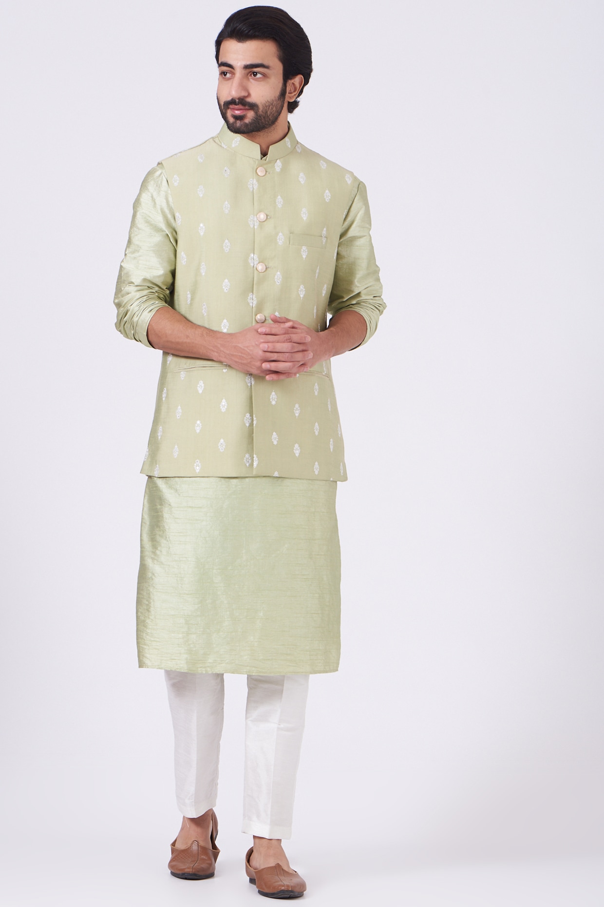 Handloom Banarasi Kimkhwab Nehru Jacket - Green – Luxurion World