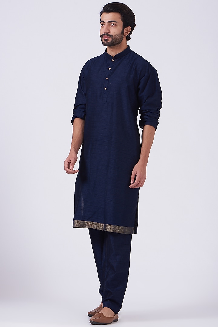 Navy Blue Zari Embroidery Wedding Bandhgala Set by RNG Safawala Men at Pernia's Pop Up Shop