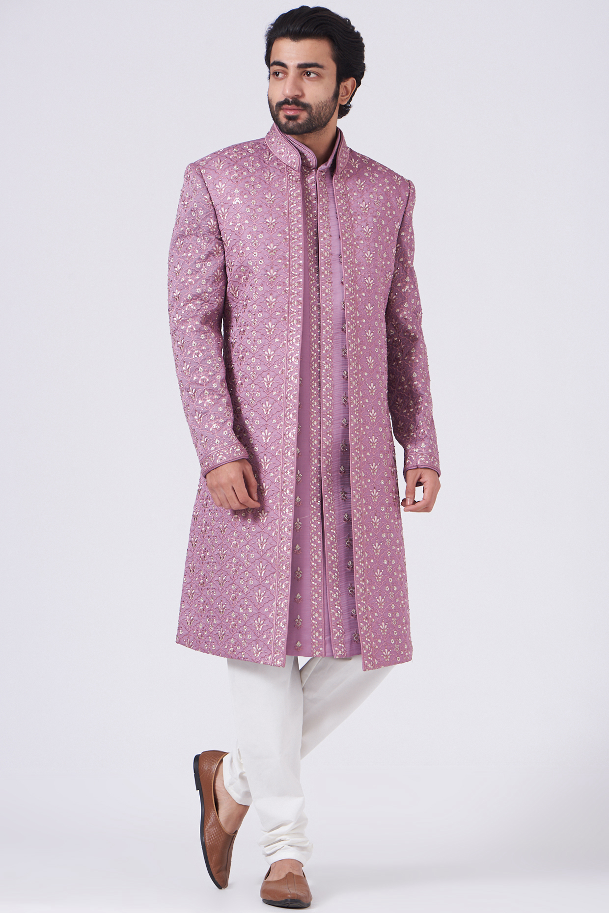 English Purple Bandhgala Jacket Set by RNG Safawala Men