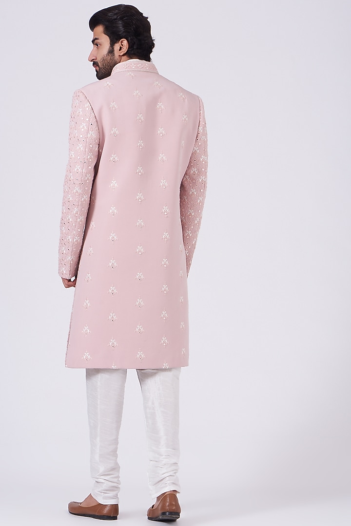 Old Rose Embroidered Wedding Indowestern Jacket Set by RNG Safawala Men at Pernia's Pop Up Shop
