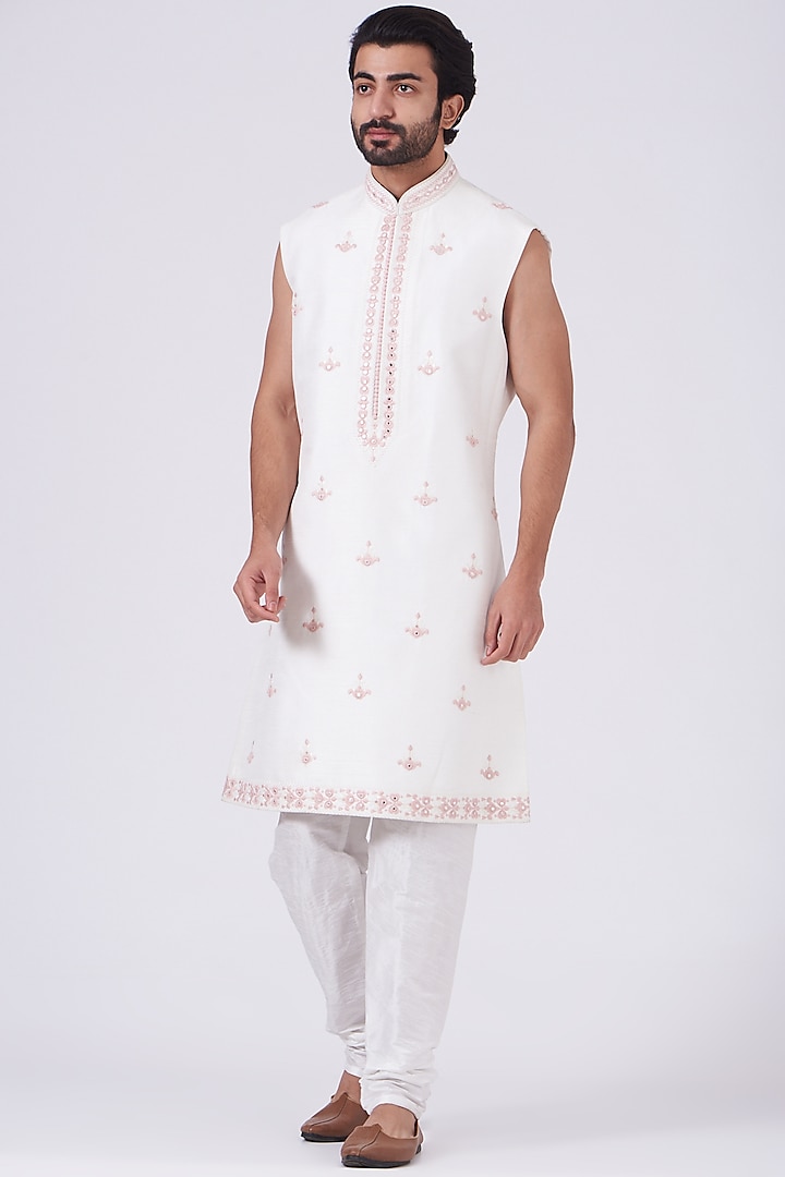 Old Rose Embroidered Wedding Indowestern Jacket Set by RNG Safawala Men at Pernia's Pop Up Shop