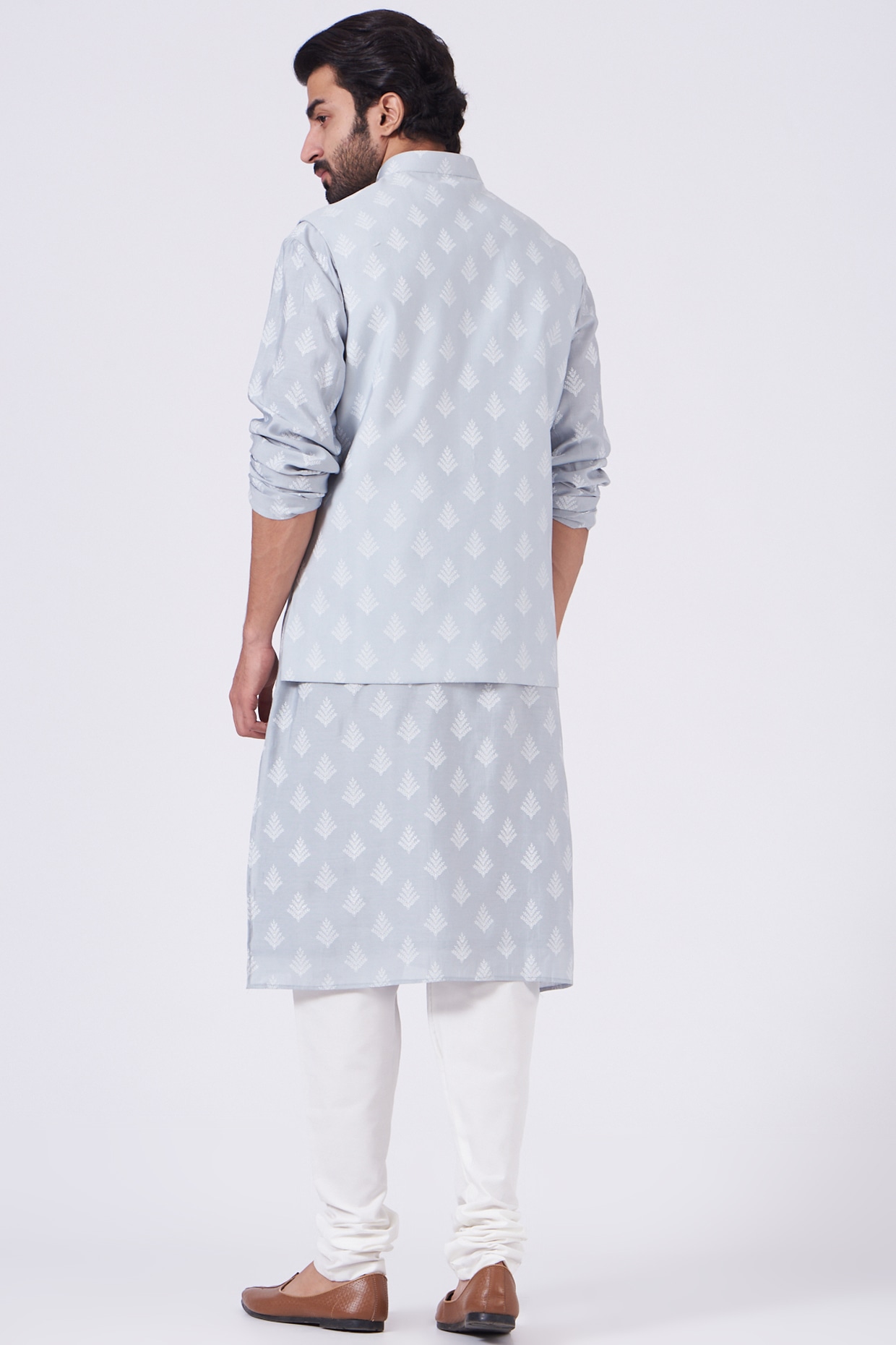 Slate Blue Nehru Jacket Kurta Set Design by RNG Safawala Men at