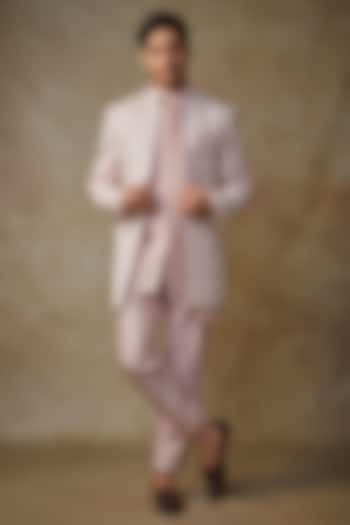 Mauve Pink Raw Silk Thread Embroidered Indowestern Set by RNG Safawala Men at Pernia's Pop Up Shop