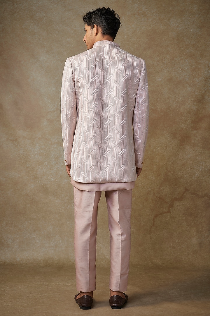 Mauve Pink Raw Silk Thread Embroidered Wedding Indowestern Set by RNG Safawala Men at Pernia's Pop Up Shop