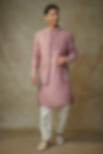 Purple Raw Silk Mirror Embroidered Indo Western Set by RNG Safawala Men at Pernia's Pop Up Shop