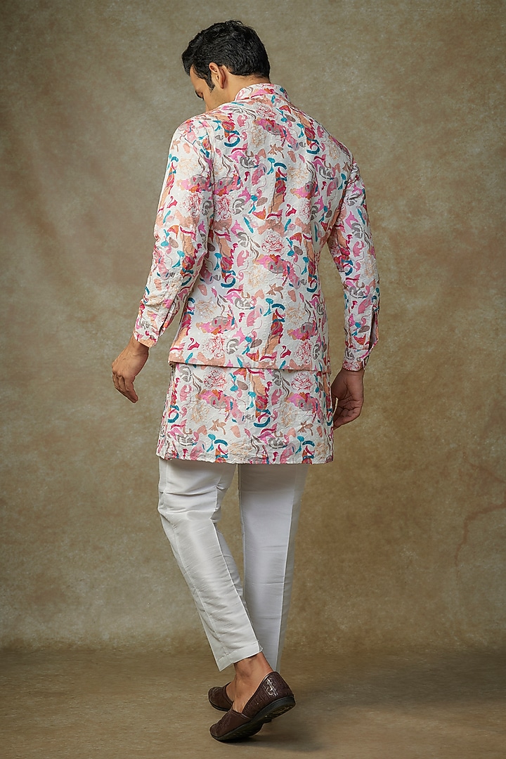 Off-White Cotton Silk Printed Bundi Jacket Set by RNG Safawala Men at Pernia's Pop Up Shop