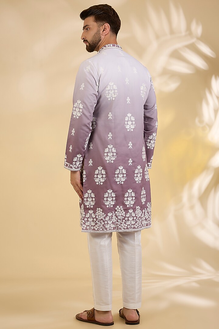 Mauve Ombre Silk Resham Embroidered Kurta Set by RNG Safawala Men at Pernia's Pop Up Shop