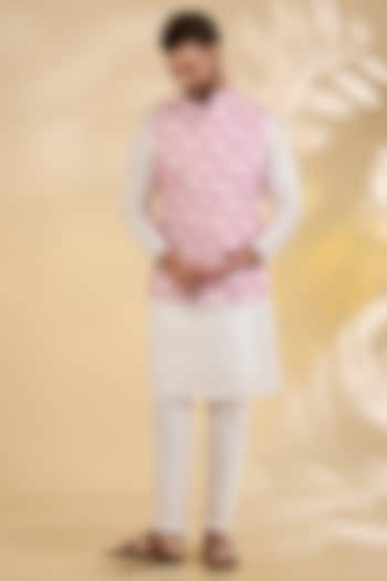 Pink Cotton Silk Dye Printed Bundi Jacket by RNG Safawala Men at Pernia's Pop Up Shop