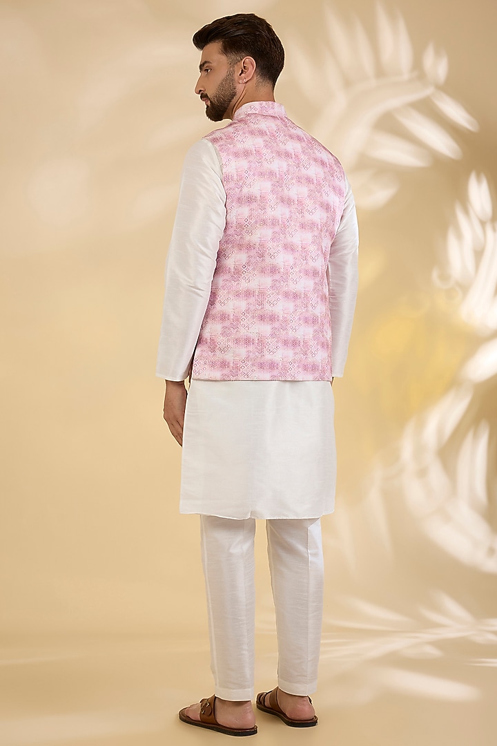 Pink Cotton Silk Dye Printed Bundi Jacket by RNG Safawala Men at Pernia's Pop Up Shop