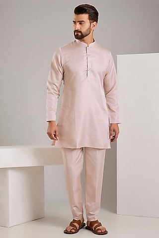 Champagne Cotton Silk Kurta Set by RNG Safawala Men