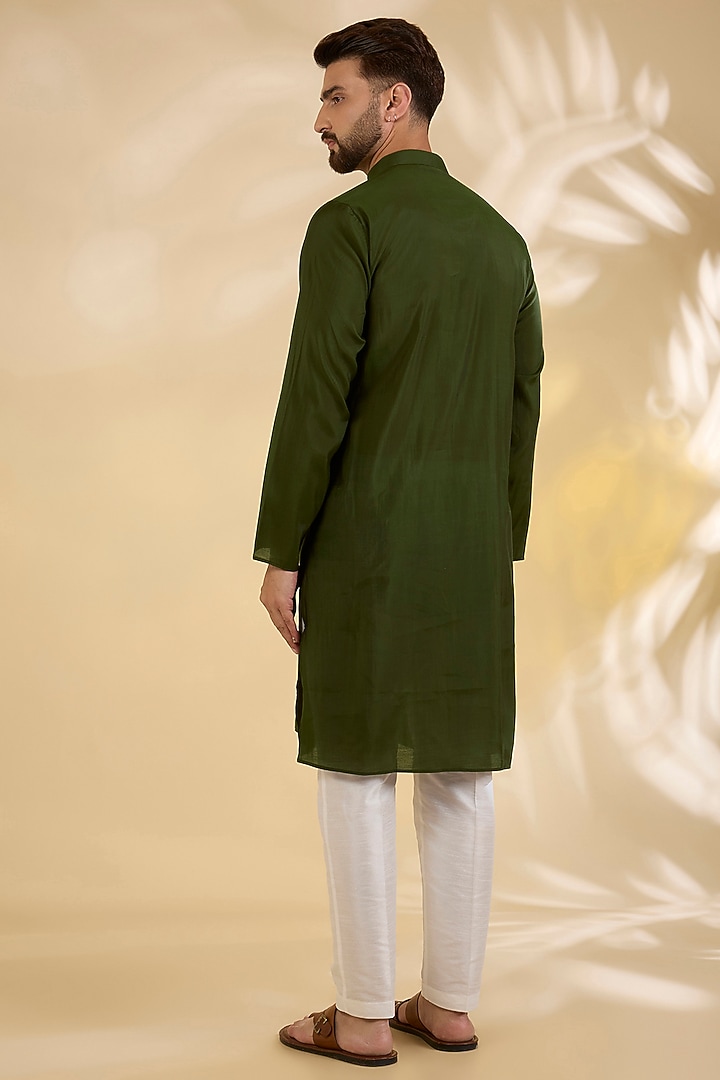 Mehendi Green Raw SIlk Floral Printed Bundi Jacket Set by RNG Safawala Men at Pernia's Pop Up Shop