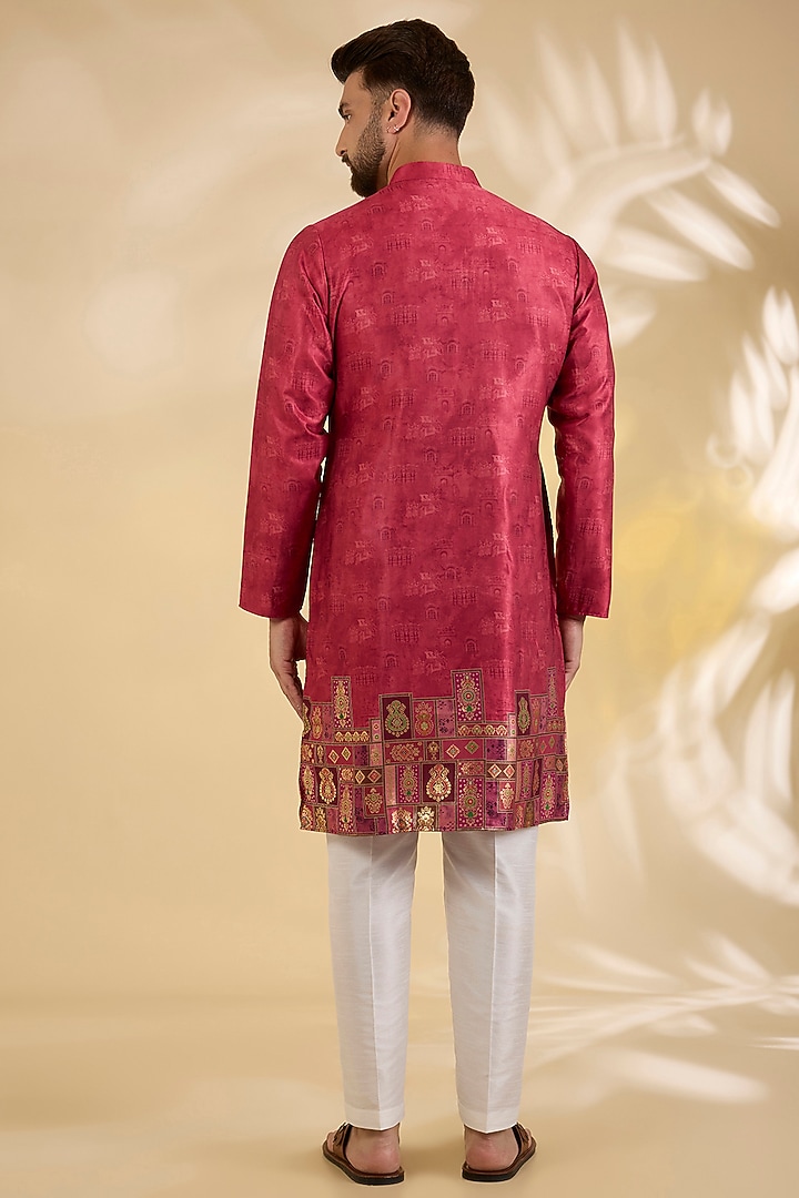 Red Cotton Silk Printed Kurta Set by RNG Safawala Men at Pernia's Pop Up Shop