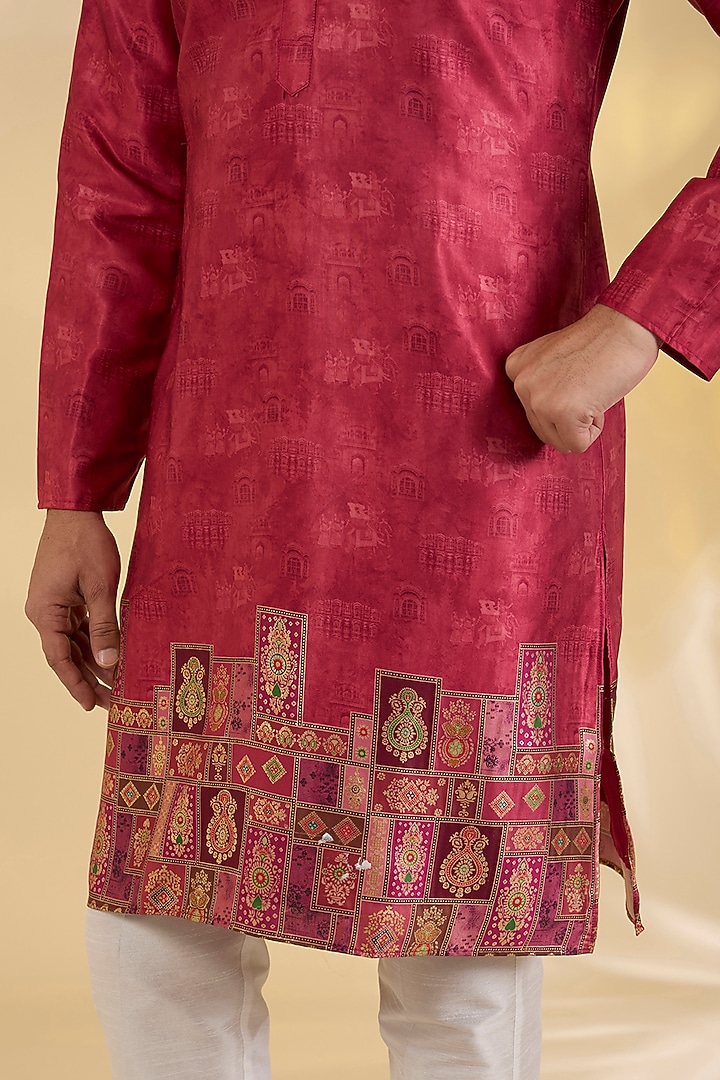 Red Cotton Silk Printed Kurta Set by RNG Safawala Men at Pernia's Pop Up Shop