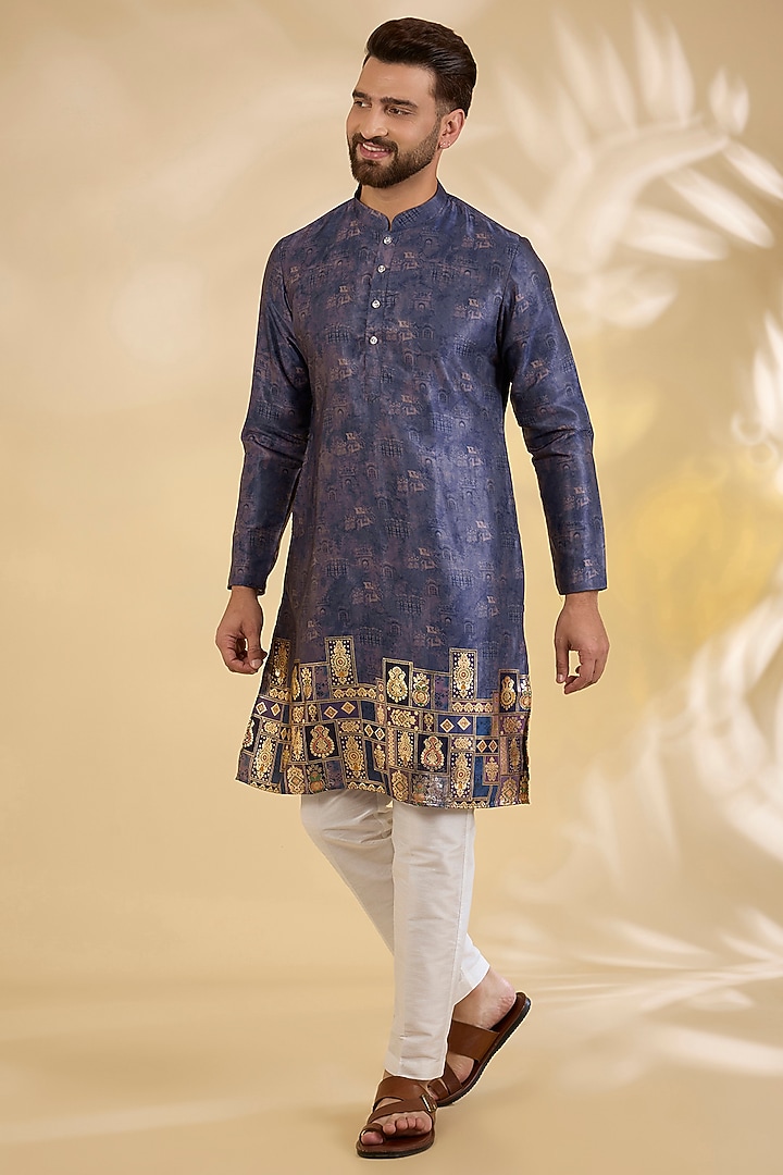 Purple Cotton Silk Printed Kurta Set by RNG Safawala Men at Pernia's Pop Up Shop
