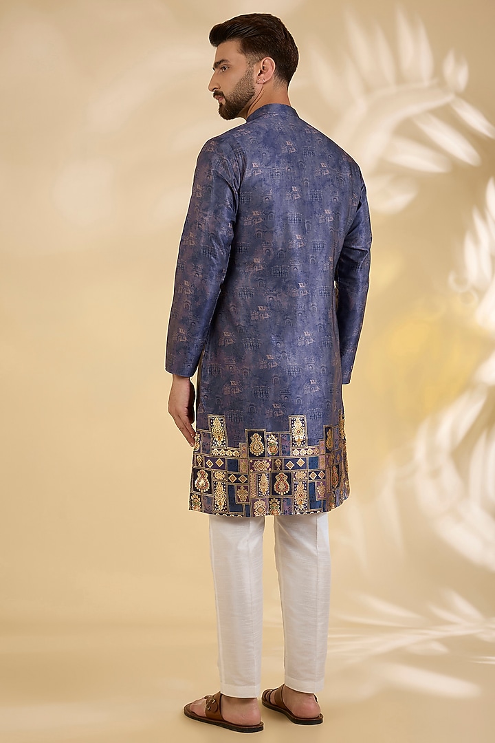 Purple Cotton Silk Printed Kurta Set by RNG Safawala Men at Pernia's Pop Up Shop