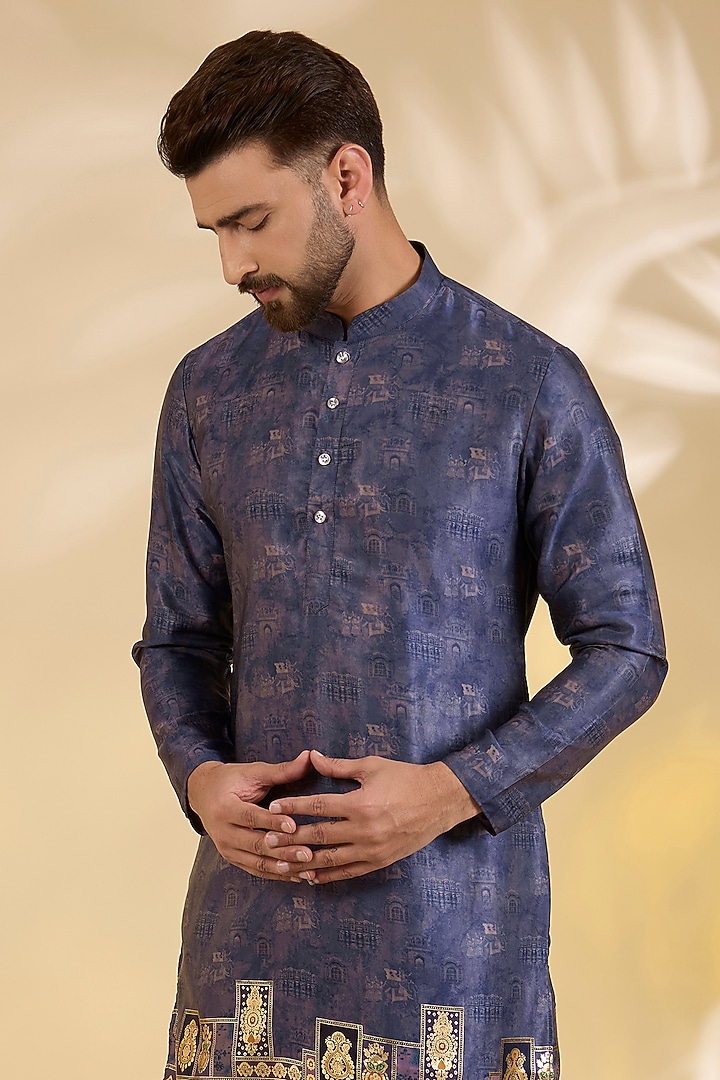 Purple Cotton Silk Printed Kurta Set by RNG Safawala Men at Pernia's Pop Up Shop